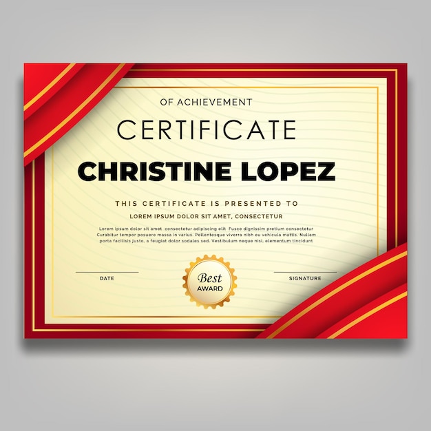 Luxury golden red ornament frame certificate template