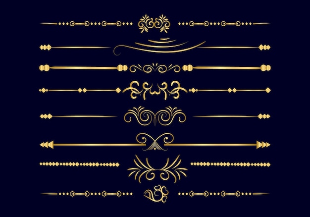 Set di divisori dorati e retrò di lusso vettore di elementi di design calligrafico