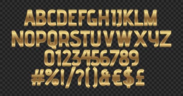 Vector luxury golden shiny text effect set of alphabets and numbers.