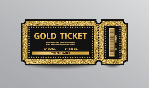 Luxury golden ticket template isolated