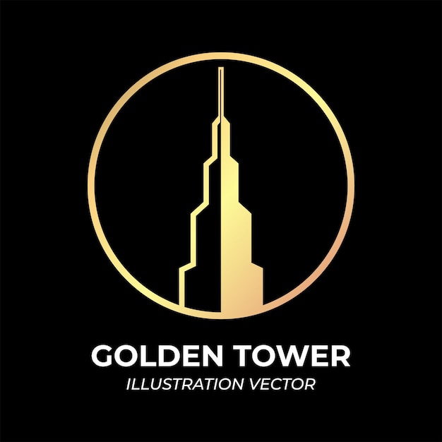 Luxury golden tower building for real estate city o vettore di illustrazione ipotecaria immobiliare