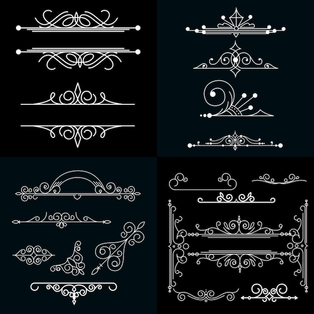 Luxury Golden and white calligraphic design elements on black vector background