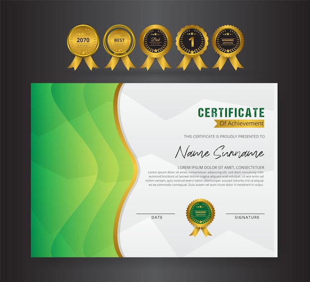 Vettore modello di certificato verde di lusso per eventi ambiente o natura vettore premium