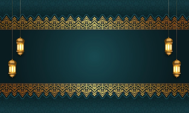 luxury green jumma ramadan islamic background banner with gold pattern lace