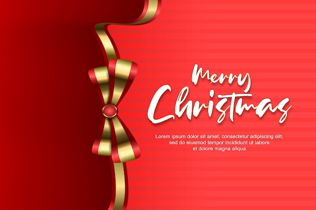 Luxury greeting card template with golden ribbon and merry christmas words