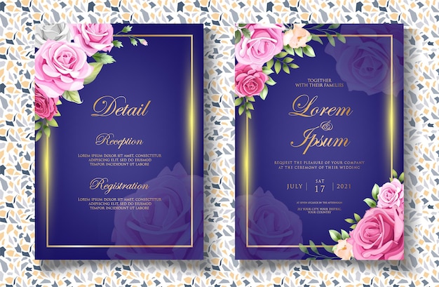 Luxury hand drawing floral wedding invitation card