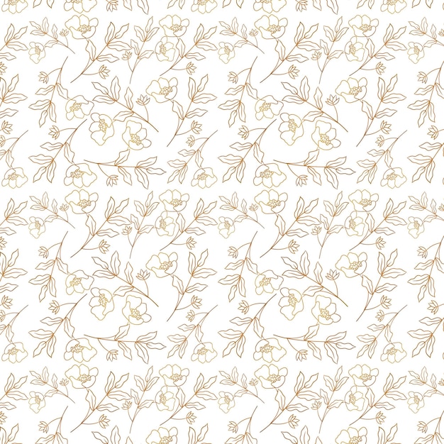 Vector luxury hand drawn gold flower seamless pattern