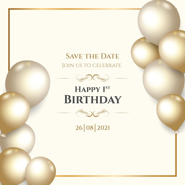 Vector luxury happy birthday golden balloons invitation card design