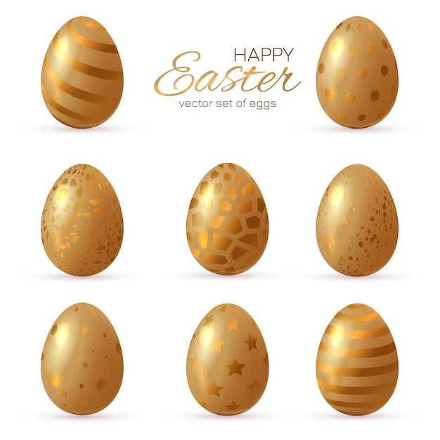 Luxury happy easter card with eggs many beautiful golden realistic eggs set