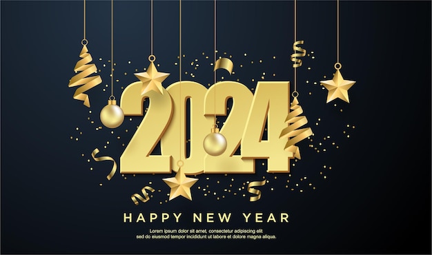 Vector luxury happy new year 2024 with black background happy new year 2024