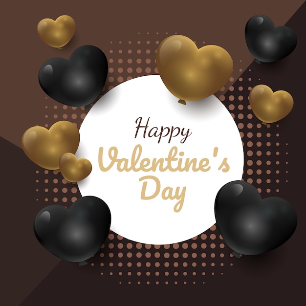 Luxury happy valentine’s day gold and black frame background, promotion banner, celebration card,