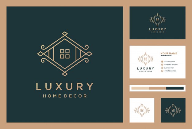 Design del logo di decorazione domestica di lusso con biglietto da visita