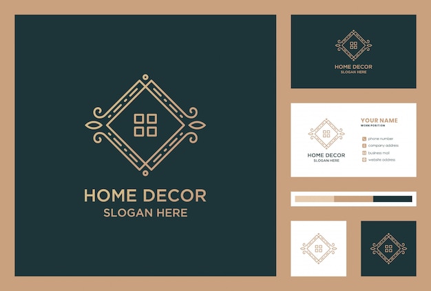 Design del logo di decorazione domestica di lusso con biglietto da visita