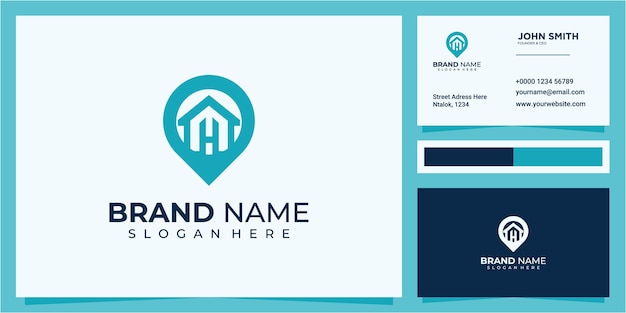 Luxury home and pin location and letter H logo design inspiration with business card design