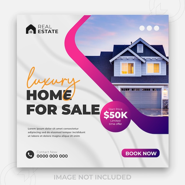 Luxury home for sale property and 2 color gradient clean background or digital Construction social media post design template