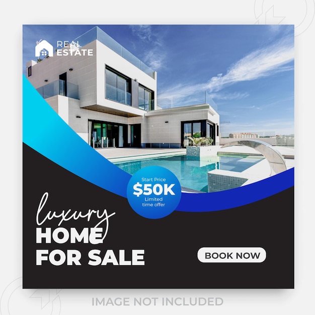 Vector luxury home for sale property and 2 color gradient clean background or digital construction social media post design template