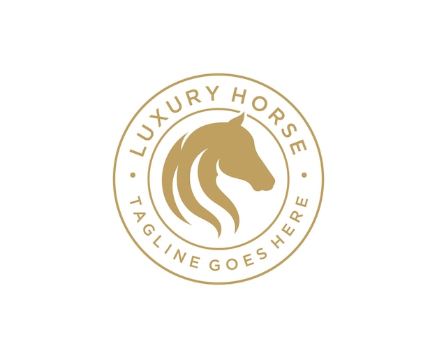 Vector luxury horse head silhouette logo with emblem stamp vector template