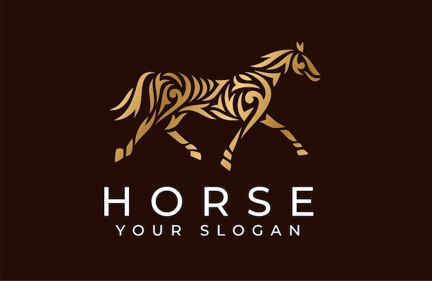 Luxury horse logo with engraving concept