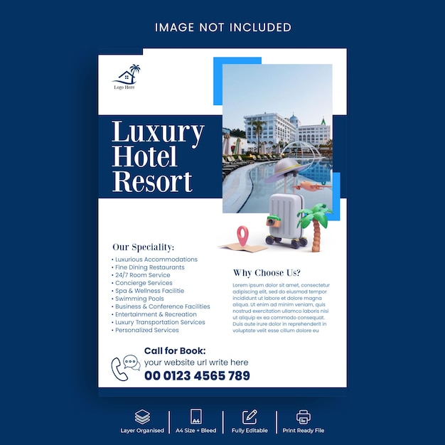 Luxury hotel and resort print flyer or poster template