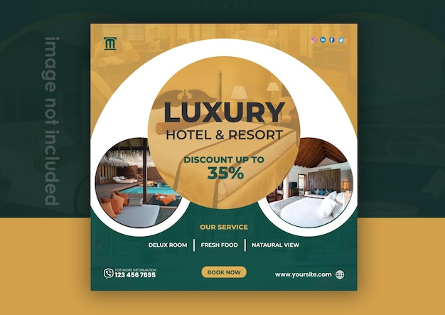 Vector luxury hotel and resort social media post
