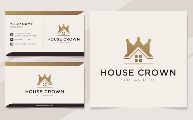 Роскошный дом с логотипом короны и шаблон визитной карточки