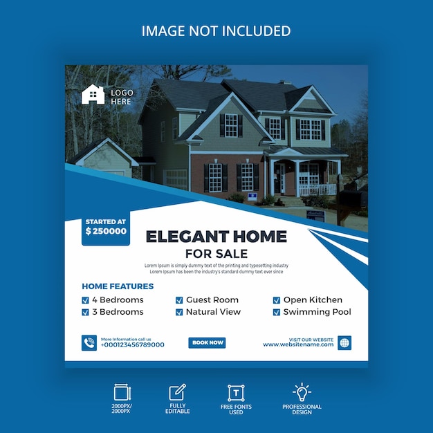 luxury House for sale social media banner or square flyer template design