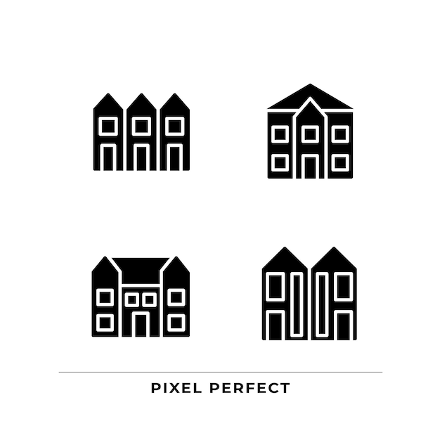 Luxury houses black glyph icons set on white space