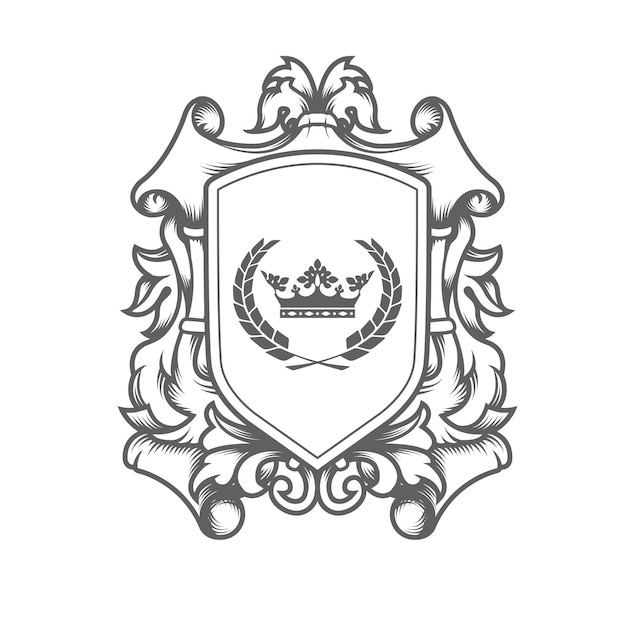 Vector luxury imperial coat of arms template, laced heraldic shield with king crown