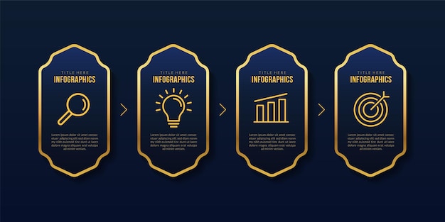 Vector luxury infographic template with 4 options, business timeline data visualization concept