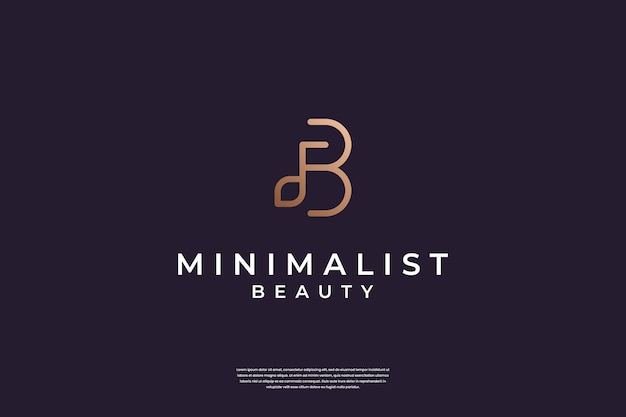 Luxury initial B and leaf logo design with simple line