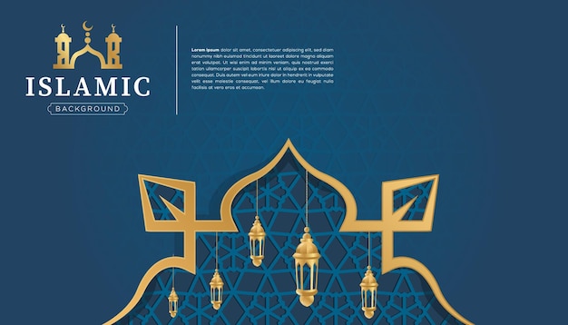 Luxury Islamic arabic ornament pattern frame borders blue and gold background