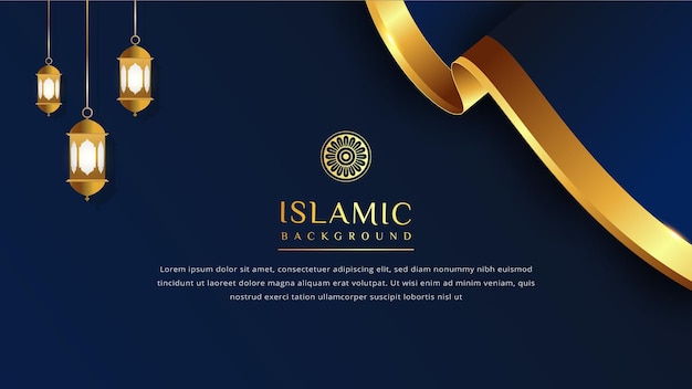 Sfondo islamico di lusso con ornamento dorato e colore blu