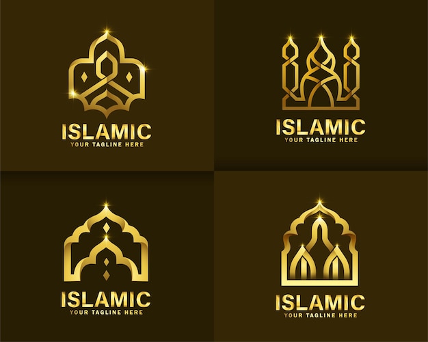 Logo islamico di lusso. modello di progettazione di logo della moschea d'oro