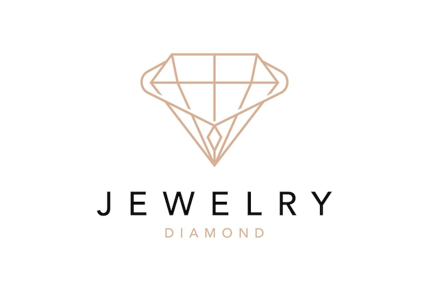 Luxury jewelry logo with diamond line art style icon design template