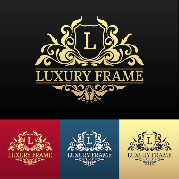 Luxury label or King place symbol element with decorative calligraphy object set