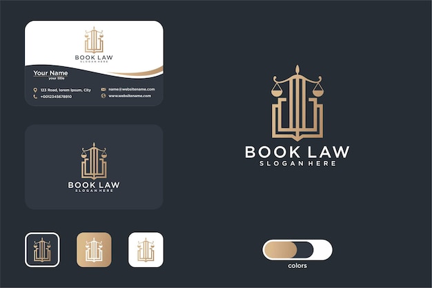 Vettore design del logo del libro di legge di lusso e biglietto da visita