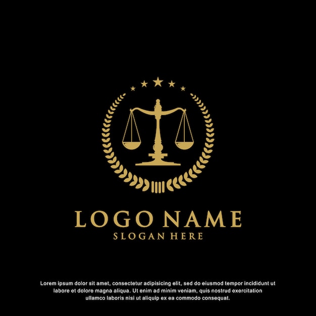 Luxury law logo design with badges that have star elements and laurels