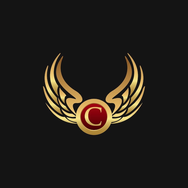 Шаблон концепции дизайна логотипа Luxury Letter C Emblem Wings