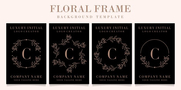 Luxury letter c logo design with floral frame background template