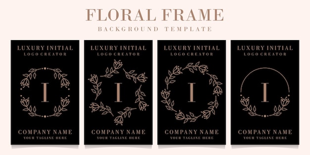 Luxury letter i logo design with floral frame background template