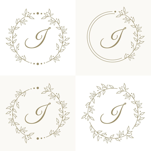 Lettera di lusso i logo design con modello di sfondo cornice floreale