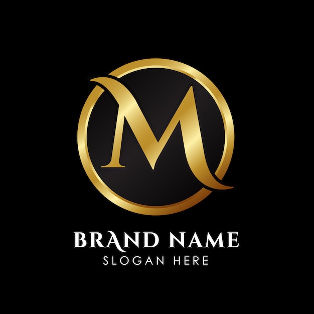 luxury letter M logo template in gold color.