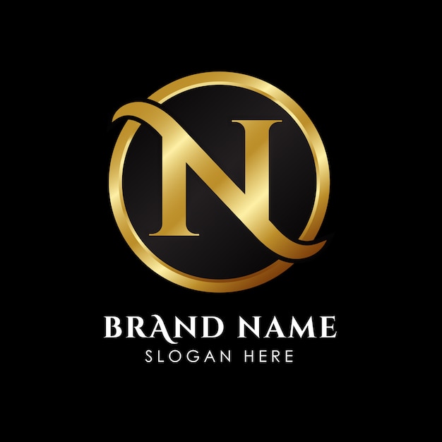 Luxury letter n logo template in gold color