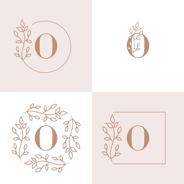 Luxury letter O logo design with floral frame background template