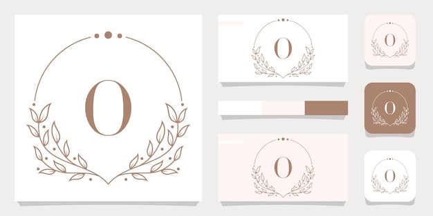 Luxury letter O logo design with floral frame template, business card design