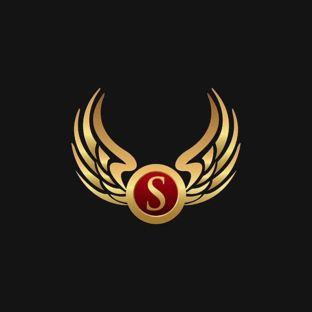 Шаблон концепции дизайна логотипа Luxury Letter s Emblem Wings