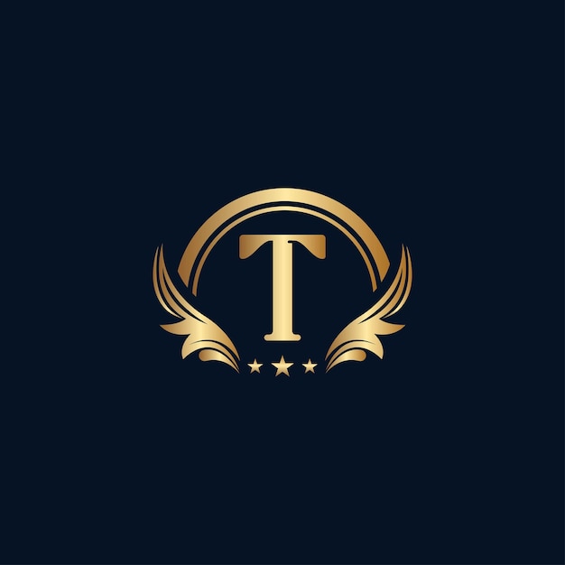 luxury letter T logo royal gold star