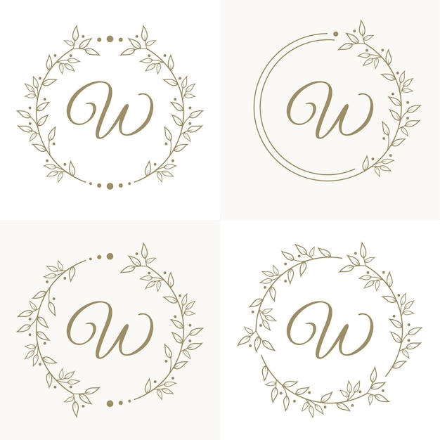 Vector luxury letter w logo design with floral frame background template