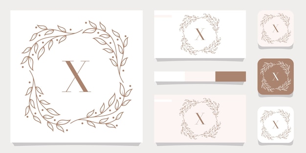 Vector luxury letter x logo design with floral frame template, business card design