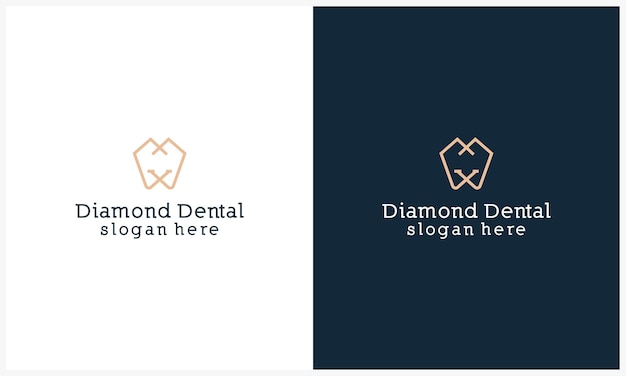 Vector luxury line art dental logo with diamond concept simple tooth and dentist icon symbol